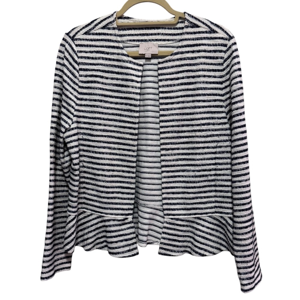 LOFT - Navy and White striped open front blazer - size M